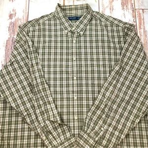 Faded Glory Plaid Olive Green Collared Button Down Dress Shirt Sz 2XL(50-52)